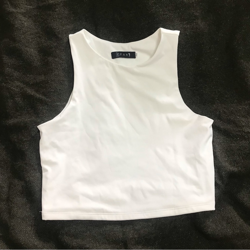Womens White Cropped Racer Back Tank Top